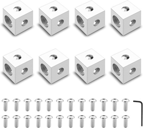 8 stuks 2020 3-weg hoekkubus 2020 extrusie hardware T-sleuf V-sleuf
