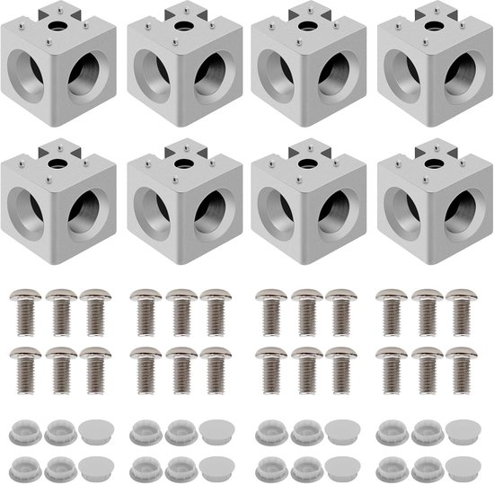 8 stuks 3030 3-weg hoekkubus 3030 extrusie hardware T-sleuf V-sleuf accessoires met schroeven en moeren voor 30x30 aluminium extrusie connector 3D-printer accessoires zilver