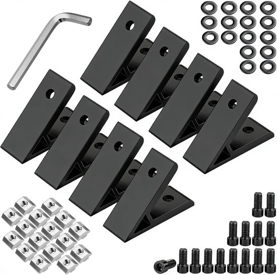 8 stuks 45 graden hoek, aluminium profiel, 40 x 40 hoek, hoekverbinder, 45 graden, aluminiumlegering met aluminium profiel, connector, aluminium, zwart, voor stangprofiel, CNC-router