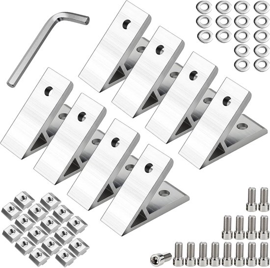 8 stuks aluminium profielconnectoren 40 x 40 mm aluminium profiel hoekconnector 45 graden hoekconnector voor stangprofiel doe-het-zelf projecten