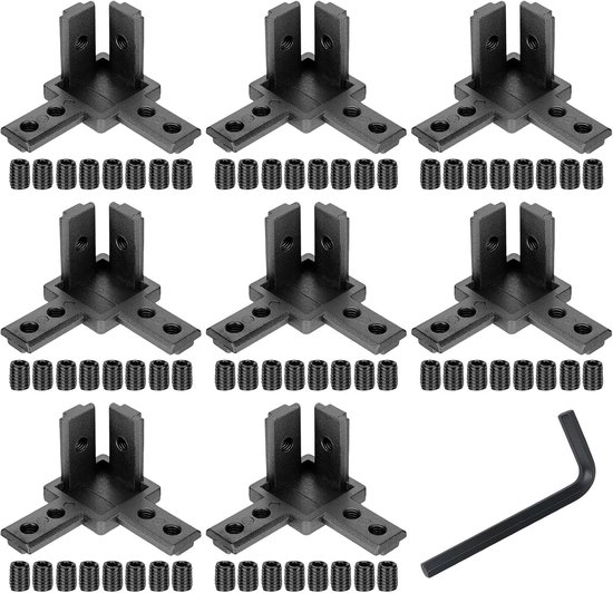 8 stuks aluminium profielen, 30 x 30 hoekverbindingen, aluminium profielconnectoren met schroeven, 3-weg aluminium profielen, hoekhoek voor Europese standaard, 8 mm, T-groef aluminium profielen (zwart