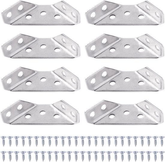 8 Stuks Dikte 1.5 mm RVS Hoekbeugel, Trapeziumvormige Hoekbeugels, Hoekbeugels met 50 Schroeven, voor Houten Meubels, Planken, Tafels en Stoelen, Klein Zilver