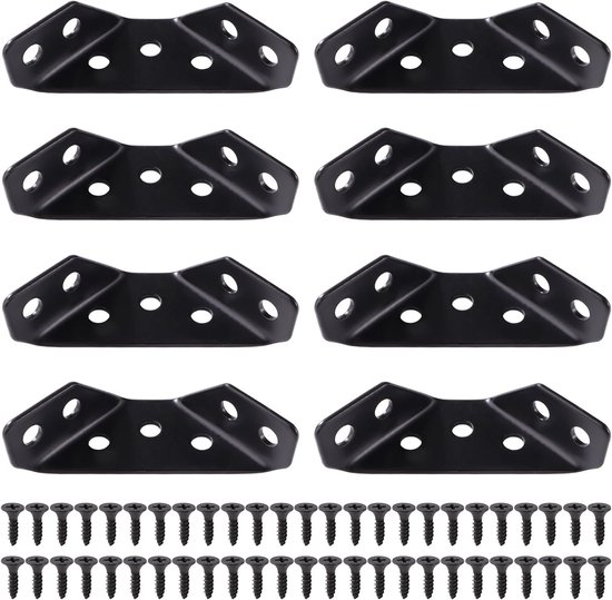 8 Stuks Dikte 1.5 mm RVS Hoekbeugel, Trapeziumvormige Hoekbeugels, Hoekbeugels met 50 Schroeven, voor Houten Meubels, Planken, Tafels en Stoelen, Klein Zwart