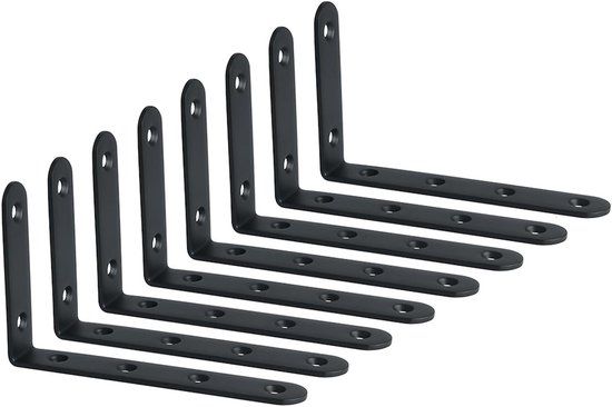 8 Stuks Hoekbeugels voor Wandmontage - Zware Kwaliteit, RVS Mat Zwart, Ideaal voor Planken en Meubels van Merkloos