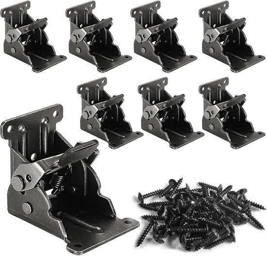 8 stuks opvouwbare beugels voor tafelbed beenvoeten, zelfvergrendelende scharnierhardware met schroeven, vergrendelingsverlengingsondersteuning, opvouwbare beugel voor meubelbeen, plank, kast