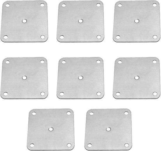 8 stuks platte montageplaten, 80 x 80 mm Heavy Duty Meubelplank Bevestigingsbeugel, rechte steunbeugel voor bank, stoel, stoelen (9 gaten)