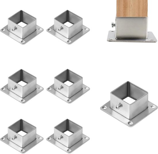 8 stuks schroefhulzen voor 25 x 25 mm vierkante houten paaldragers opschroeven bodemplaat anker voor hek-, terras- en leuningsteunen