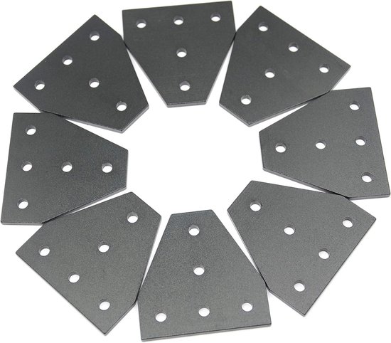 8 stuks T-vormige hoeksteunplaat zwart, 5 gaten 90 graden afdichtingsplaat voor 6 mm sleuf 2020-serie aluminium profiel 3D-printerframe (8 stuks zwart-T)