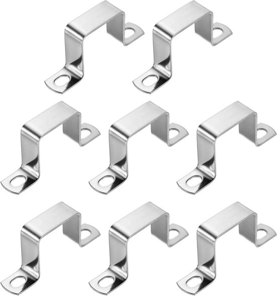 8 stuks U-vormige verbindingsklemmen voor buizen van roestvrij staal 304, 40 x 40 mm, voor schuurdeur, houder, kanaalrail