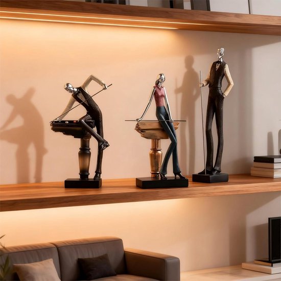 Abstracte sculpturen - Biljartbeelden set - Huisdecoratie - Driedelige set - Verschillende hoogtes - Metallic accenten
