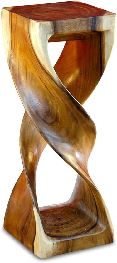 Acacia massief houten bijzettafel Double Twist - 76 cm gedraaide houten kruk ook geschikt als bloemenstandaard