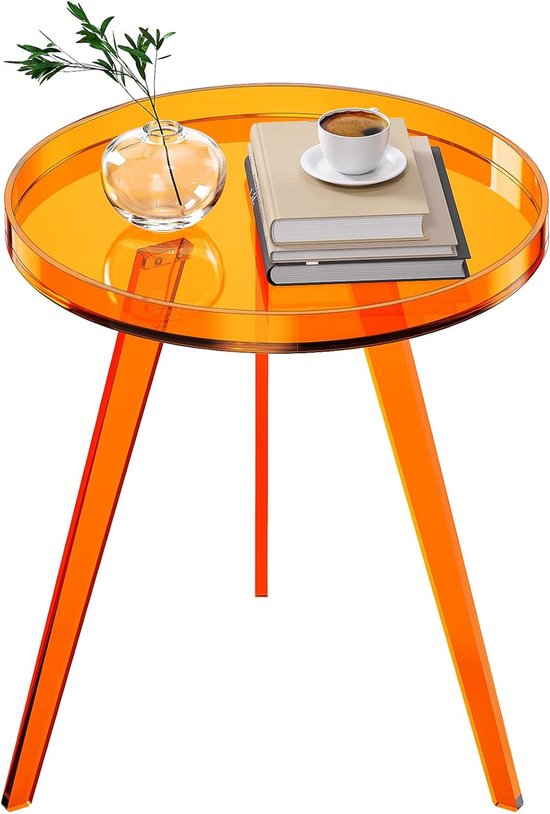 acryl bijzettafel, ronde bijzettafel nachtkastje voor woonkamer slaapkamer (oranje)