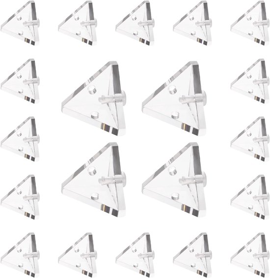 Acryl hoekbeugels, transparant, 3-gats hoekbeugel met klinknagels voor versterking, verbinding van meubels (21 mm x 21 mm), 20 stuks