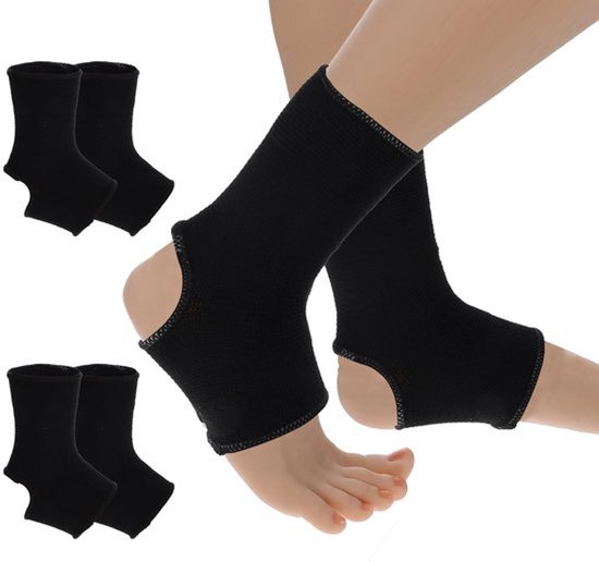 Ademend Enkelbandages voor Kinderen - 2 Pairs Elastische Steun voor Verstuikte Enkel, Sportbescherming en Hak Sokken voor Jongens en Meisjes 6-14 Jaar (Zwart)
