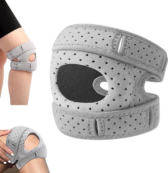 Ademend Kniebandage voor Ondersteuning van de Patella en Meniscus, Verstelbare Kniebescherming voor Sport en Hardlopen, Pijnverlichting bij Knieklachten (Grijs, S/M) van Merkloos