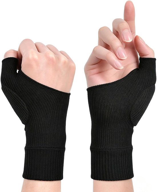 Ademende compressiehandschoenen voor artritis, met duimsteun, verlichting van hand-, pols- en gewrichtspijn, zwart, maat L