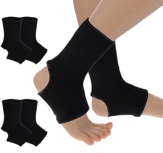 Ademende Enkelbandages voor Kinderen - 2 Paar Elastische Voetbandages voor Verstuikte Enkels, Sportbescherming en Jeugd Hiel Sokken voor Jongens en Meisjes van 6-14 Jaar (Zwart)