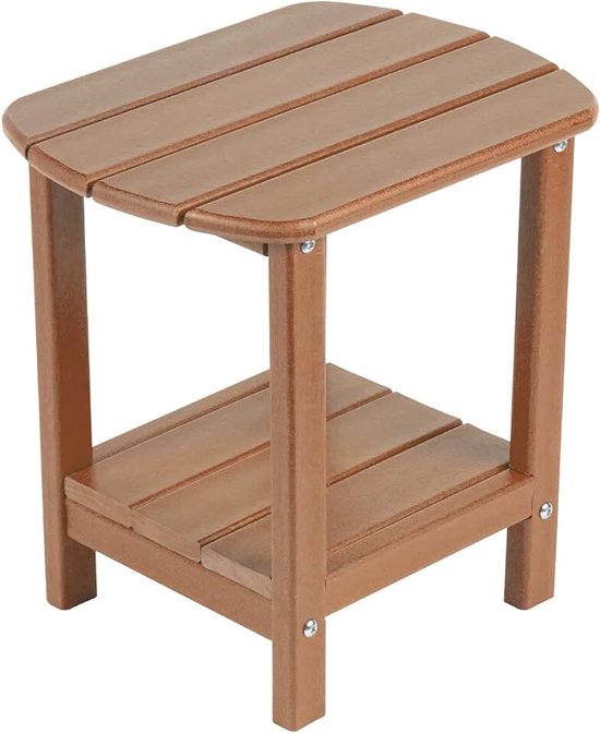 Adirondack Bijzettafel 41,9 cm Outdoor Bijzettafel HDPE Plastic Dubbel Adirondack Eindbureau voor Patio (Bruin)