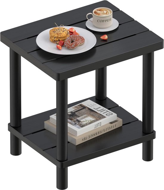 Adirondack bijzettafel voor buiten, kleine tuintafel met 2 niveaus voor terras, bijzettafel voor binnen en buiten, onderhoudsvriendelijk, bamboe bijzettafel voor zwembad en veranda