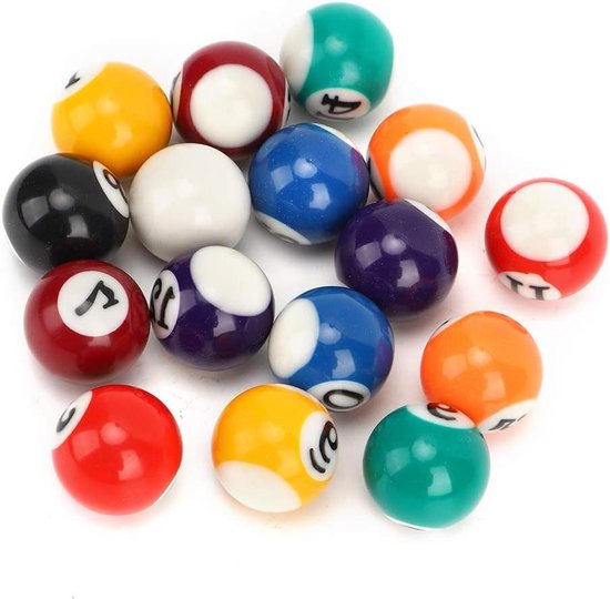 Allecto- 16 stks Biljartbal - Hars - Mini - Kinderen Speelgoed - Pool Cue Ballen - Volledige Set - Geschikt voor Biljarttafel - Diverse Kleuren 25mm. van Merkloos