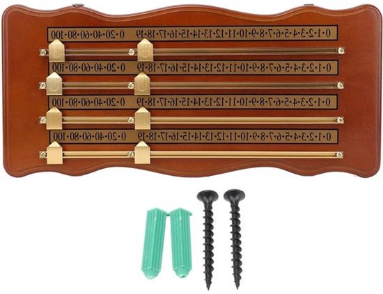 Allecto - Biljart Score Keeper - Snooker Scorebord - Billiards Scorebord - Hoge Dichtheid Hout - Clubaccessoires - 4 Track Snooker Scorebord - Bruin - Geschikt voor Biljart en Snooker - Houten Materiaal