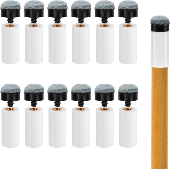 Allecto Plus - Pooltafel Accessoires: 12 stuks Biljartkeu Tips voor Vervanging en Reparatie - Witte Cue Tips met Schroef - Adereindhulzen - Pool Keu Onderdelen
