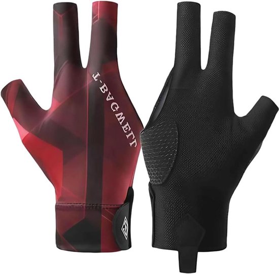 Allecto Plus - Set van 2 biljarthandschoenen met 3 vingers en shaper - zwart-rood - Biljartkeu accessoires - Professioneel biljartbenodigdheden van Merkloos