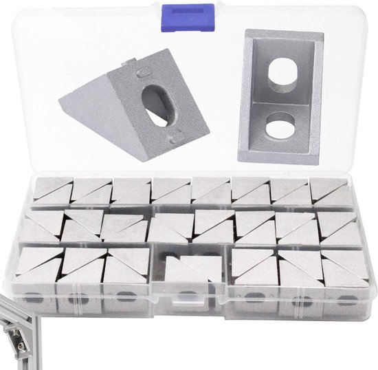 aluminium 20 × 20 mm, bevestigingshoek, 46 stuks - Hoekhoek aluminium voor versterking van rechthoekige afdichtingen van deuren, ramen, meubels, met opbergdoos