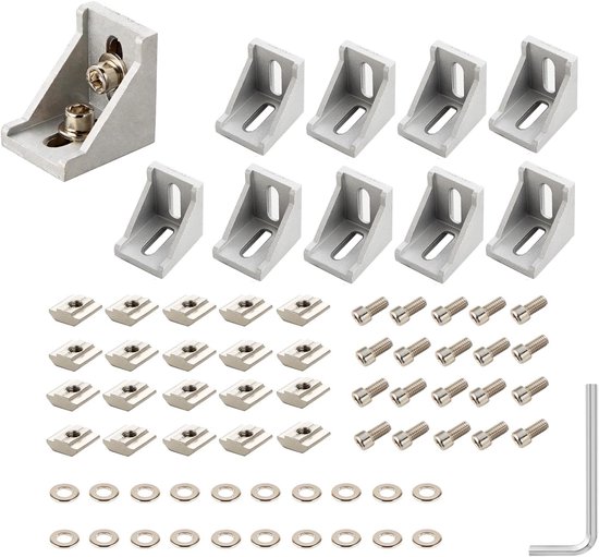 aluminium hoekhoeken voor aluminium profiel, 40 x 40 mm, hoekconnector, bevestigingsmateriaal voor 3D-printers, CNC- en doe-het-zelf