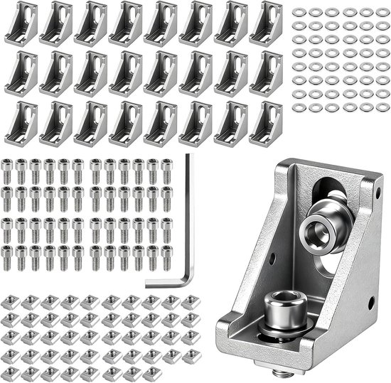 Aluminium Hoeksteunen voor 90 Graden Hoeken - Set van 24 Stuks voor Ondersteuning van Profielen en Doe-Het-Zelf Projecten