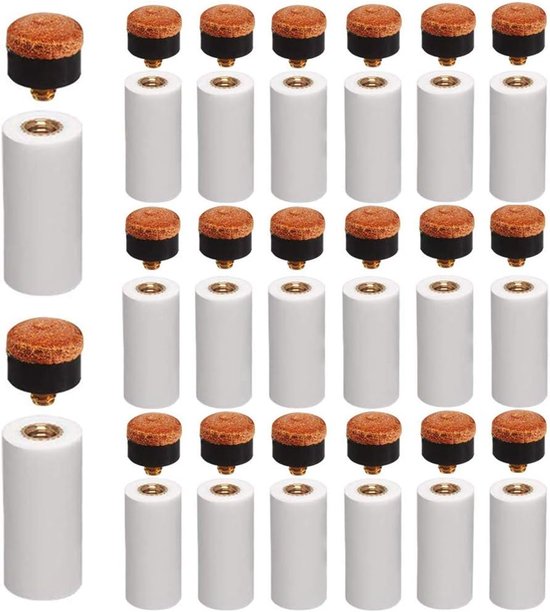 Amacoam Billiard Cue Spitzen 20pcs 12mm Hard Billiard Cue Copper Screw Replacement Tips with Pool Queue Clamps for Billiard Sticks Snooker Pool Queues