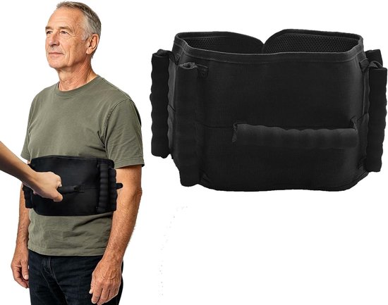 Antislip wandelriem met 7 handgrepen voor ouderen, transferhulp en verzorging, ideaal voor ambulante ondersteuning (zwart)