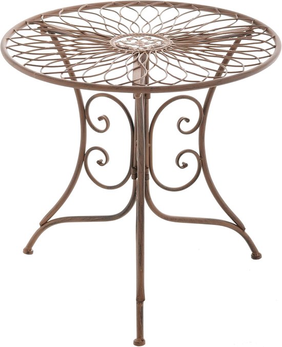 Ariano Bijzettafel - buiten - Rond - balkontafel - Art Nouveau stijl - weerbestendig - tafeltje - Diameter 55 cm - metaal, Kleur:antiek bruin