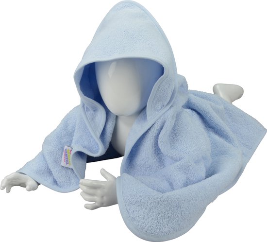 ARTG® Babiezz - Babycape - Baby Badcape XL - Kraamkado - 100 x 100 cm - Volledig Licht Blauw Lichtblauwe Cape - LIGHT BLUE van ART