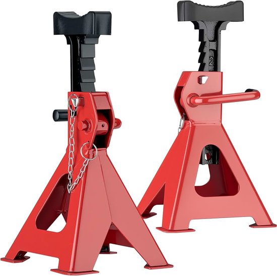 Assteunen in set van 2, kriksteunen tot 2 ton, in hoogte verstelbare steunen 26,5-43 cm, autosteunen met veiligheidsbout, antislip rubberen onderzetsteunen voor krik as