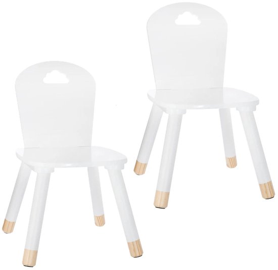 Atmosphera Kinder stoeltje - 2x - ivoor wit - hout - D30 x H50 cm - bijzet stoeltjes van Atmosphera