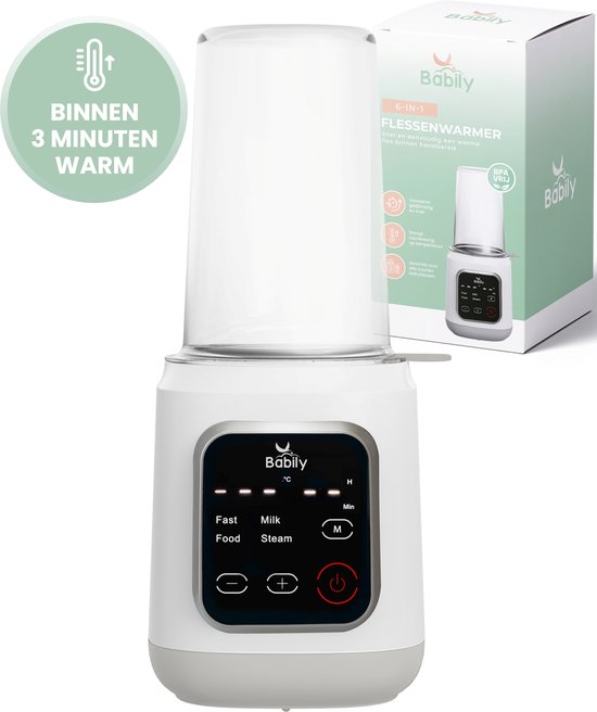 Babily 6-in-1 Flessenwarmer - Zeer snel warm - Flesverwarmer - Flessenverwarmer - Opwarmen, warmhouden en steriliseren van Babily