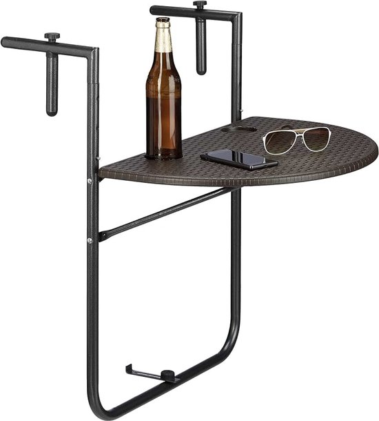 Balkonhangtafel BASTIAN inklapbaar, 3-voudig in hoogte verstelbare klaptafel, tafelblad B x D: 60 x 40 cm, bruin