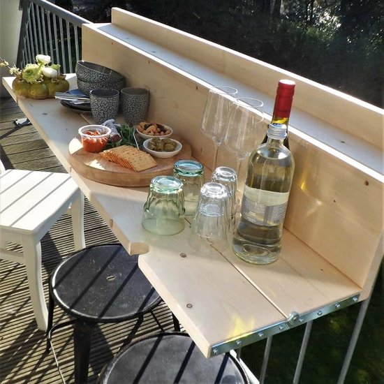 Balkontafel - Balkonbar - Balkon tafel - 145 cm - Hout - Transparant wash - Reling Extra Breed