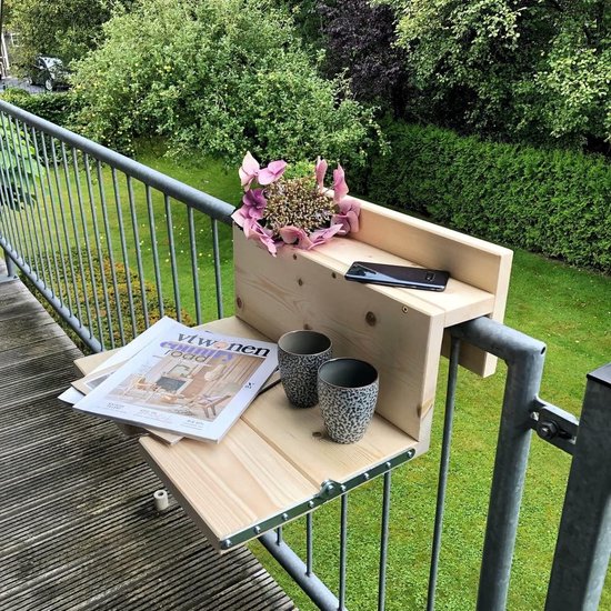 Balkontafel - Balkonbar - Balkon tafel - 50 cm - Hout - Transparant was - Reling Smal