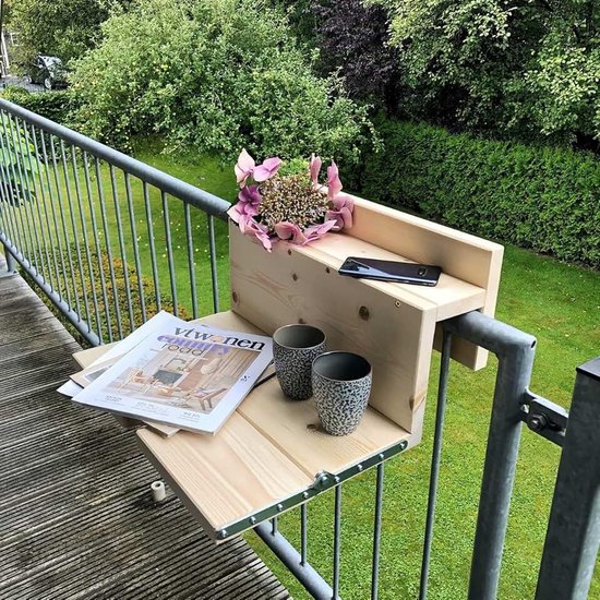 Balkontafel - Balkonbar - Balkon tafel - 50 cm - Hout - Transparante Waslaag - Reling Breed