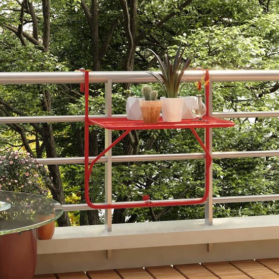 Balkontafel, hangtafel, inklapbare balkontafel, hangende tafel voor balkon, leuningtafel, balkontafel om op te hangen, rood, 60 x 40 cm, van staal