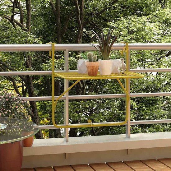 Balkontafel, hangtafel, inklapbare balkontafel, hangtafel voor balkon, leuningtafel, tafel voor balkon, goud, 60 x 40 cm, van staal