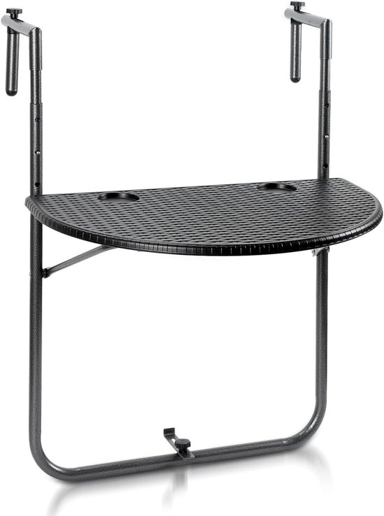 Balkontafel, inklapbaar, hangtafel, balkontafel om op te hangen, balkonhangtafel, inklapbaar, met 3-voudig in hoogte verstelbaar, weerbestendig, hangtafel, klaptafel, b x d: 62 x 40 cm, zwart