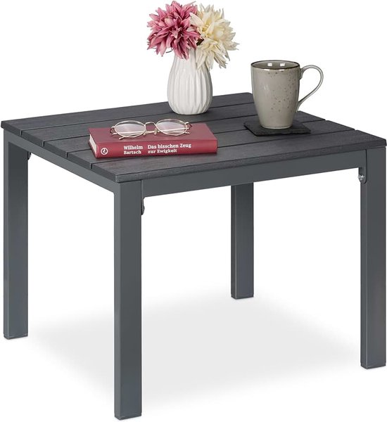Balkontafel met houtlook, HxBxD: 39 x 52 x 48 cm, buitentafel, voor tuin, terras en balkon, grijs