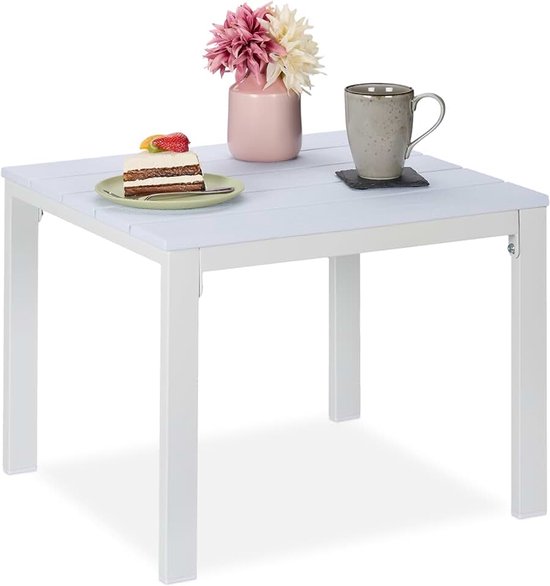 Balkontafel met houtlook, HxBxD: 39 x 52 x 48 cm, buitentafel, voor tuin, terras en balkon, wit