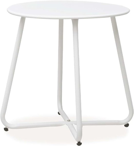 Balkontafel, rond, metaal, wit, bijzettafel, Ø 45 cm | Weerbestendige outdoortafel van gepoedercoat staal, licht, ruimtebesparend, voor balkon en terras