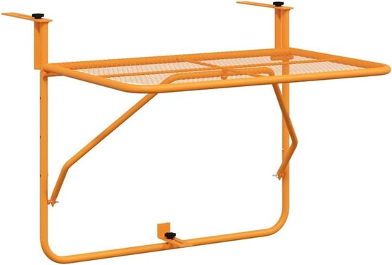 Balkontafel van staal, 60 x 40 cm, geel, ruimtebesparende bijzettafel voor terras, balkon of leuning, als rek voor dranken of tuingereedschap te gebruiken.