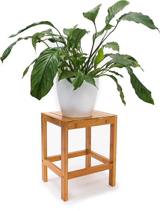 bamboe kruk, H x B x D: 40 x 28 x 32 cm, badkamerkruk hout, bijzettafel en plantenkruk, naturel