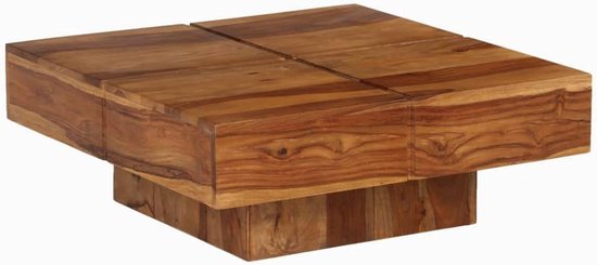 Banktafel voor woonkamer, bijzettafel, functionele tafel, salontafel, 80 x 80 x 30 cm, massief acaciahout, voor woonkamer, slaapkamer